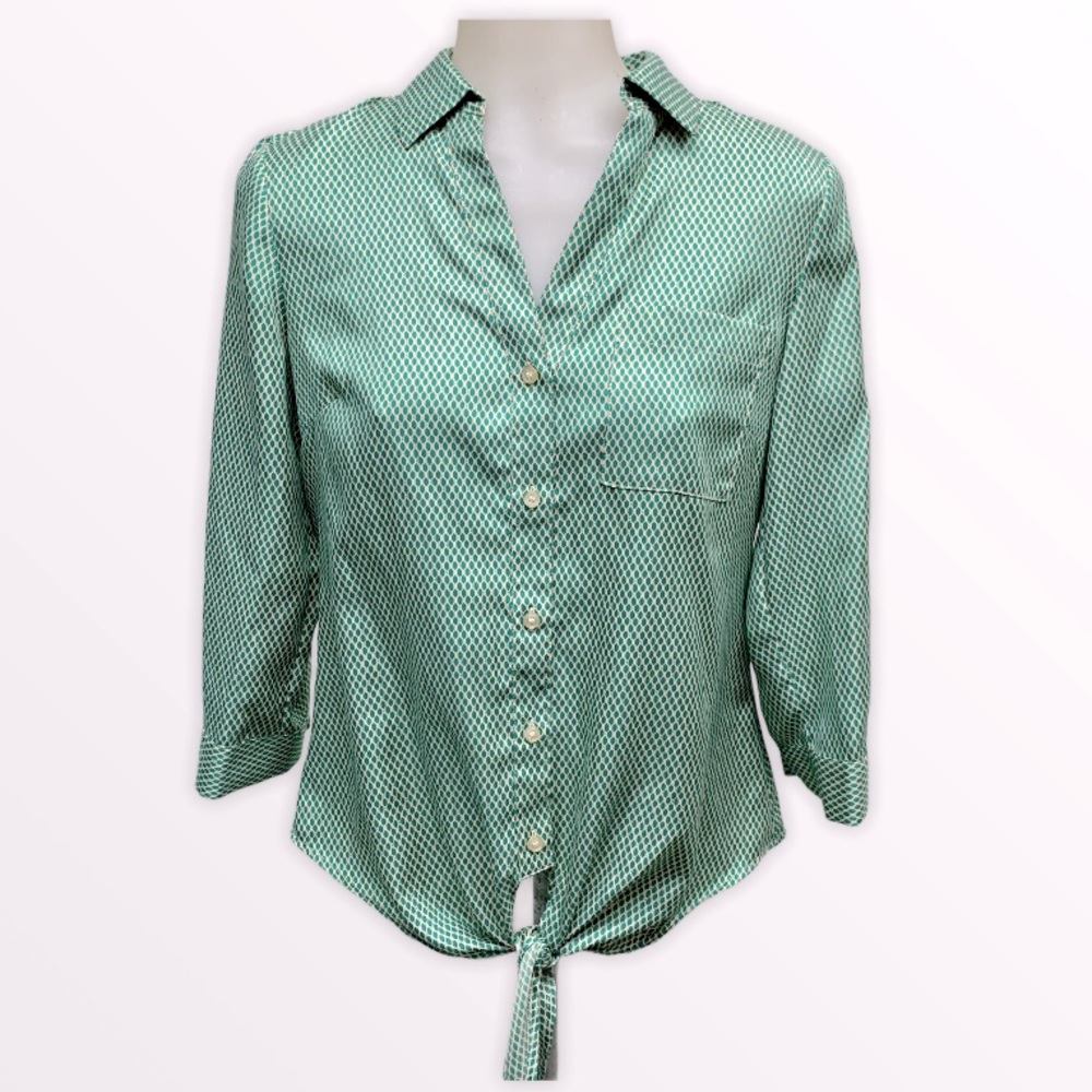 THE LIMITED Crop Top Tie Waist Abstract Green Top -XS houndstooth Y2K